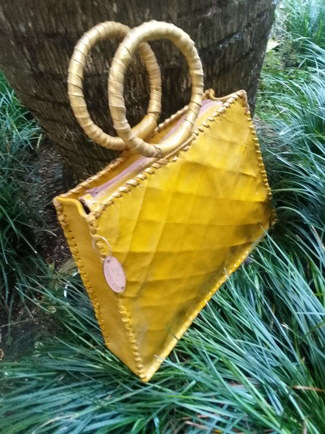 Mustard square leather bag