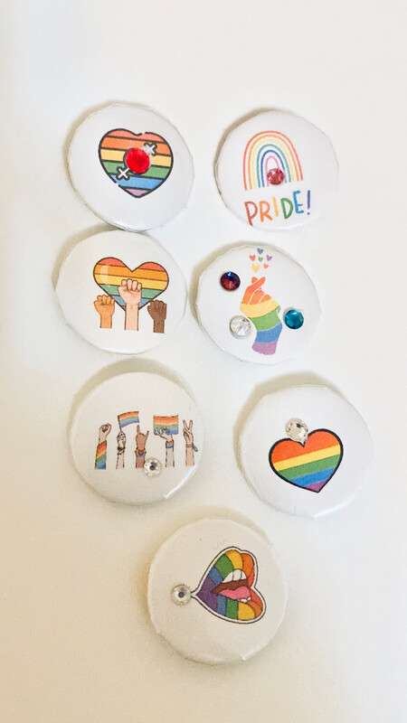 Gay Pride Buttons, LGTQB Buttons, Rainbow Buttons, Love Buttons, Embellished Buttons