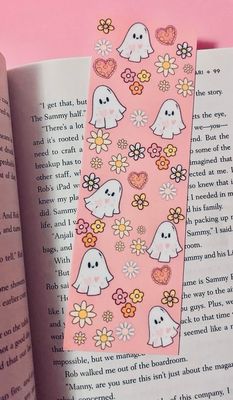 Halloween Spooky Cute Ghost Floral Flowers Colourful Bookmark Pink