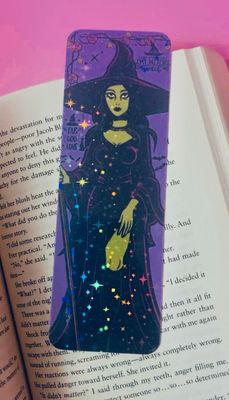 Witch Bookmark, Halloween Diamond Print Holographic, Purple, Bookish Gift Idea, Bookish Merch, Book Lover