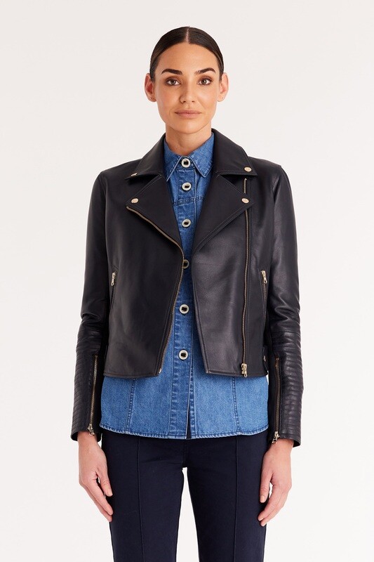 Smith Leather Biker Jacket - Navy