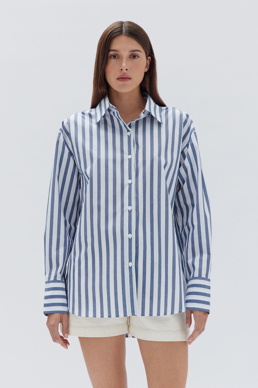 Marie Poplin Shirt, Colour: Royal Stripe, Size: 6