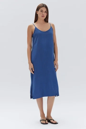 Linen Slip  Dress, Colour: Royal, Size: 8