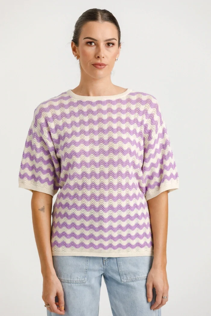 Squiggle Tee, Size: 6, Colour: Creamy Lilac