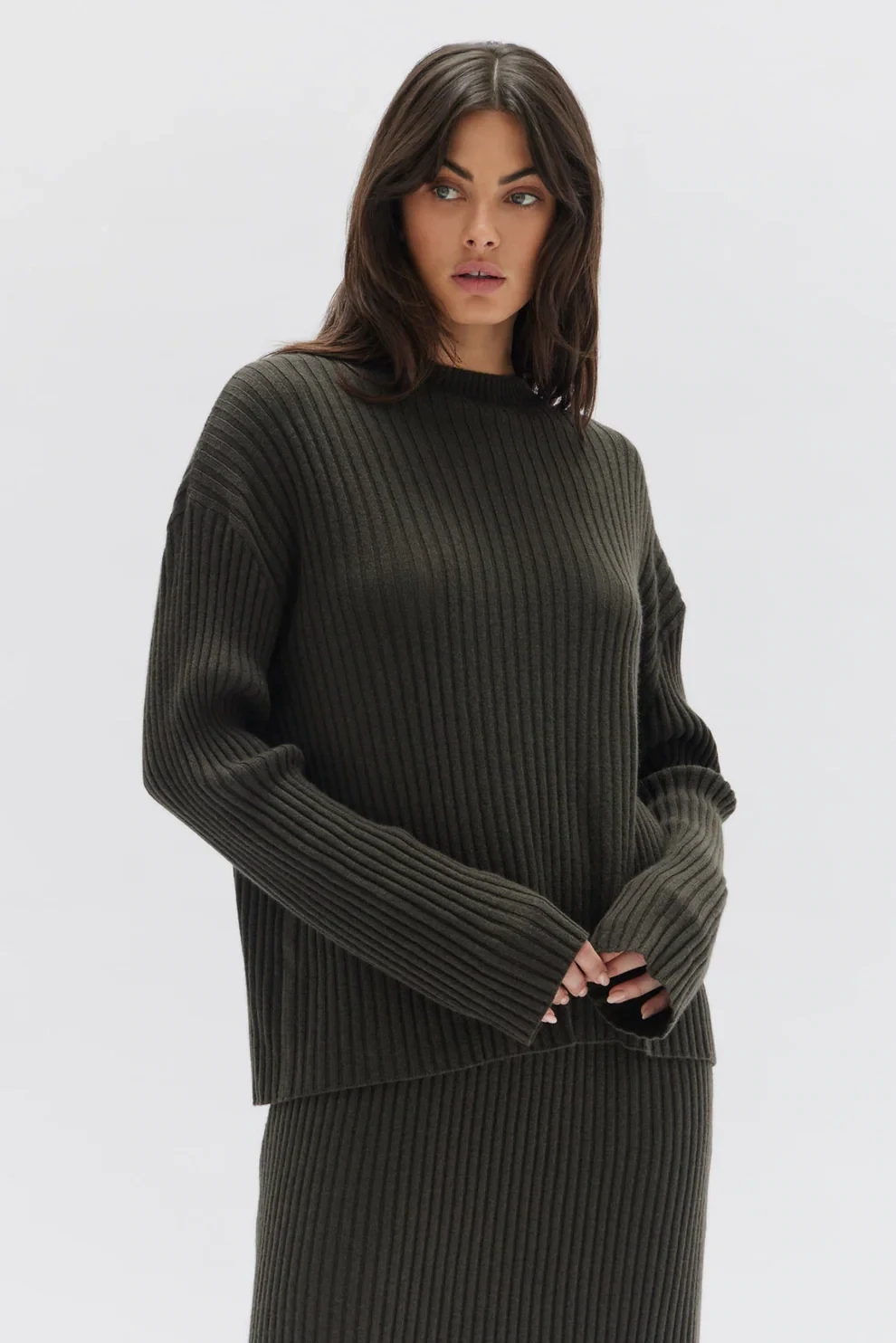 Wool Cashmere Rib Long Sleeve, Size: 8, Colour: Clove