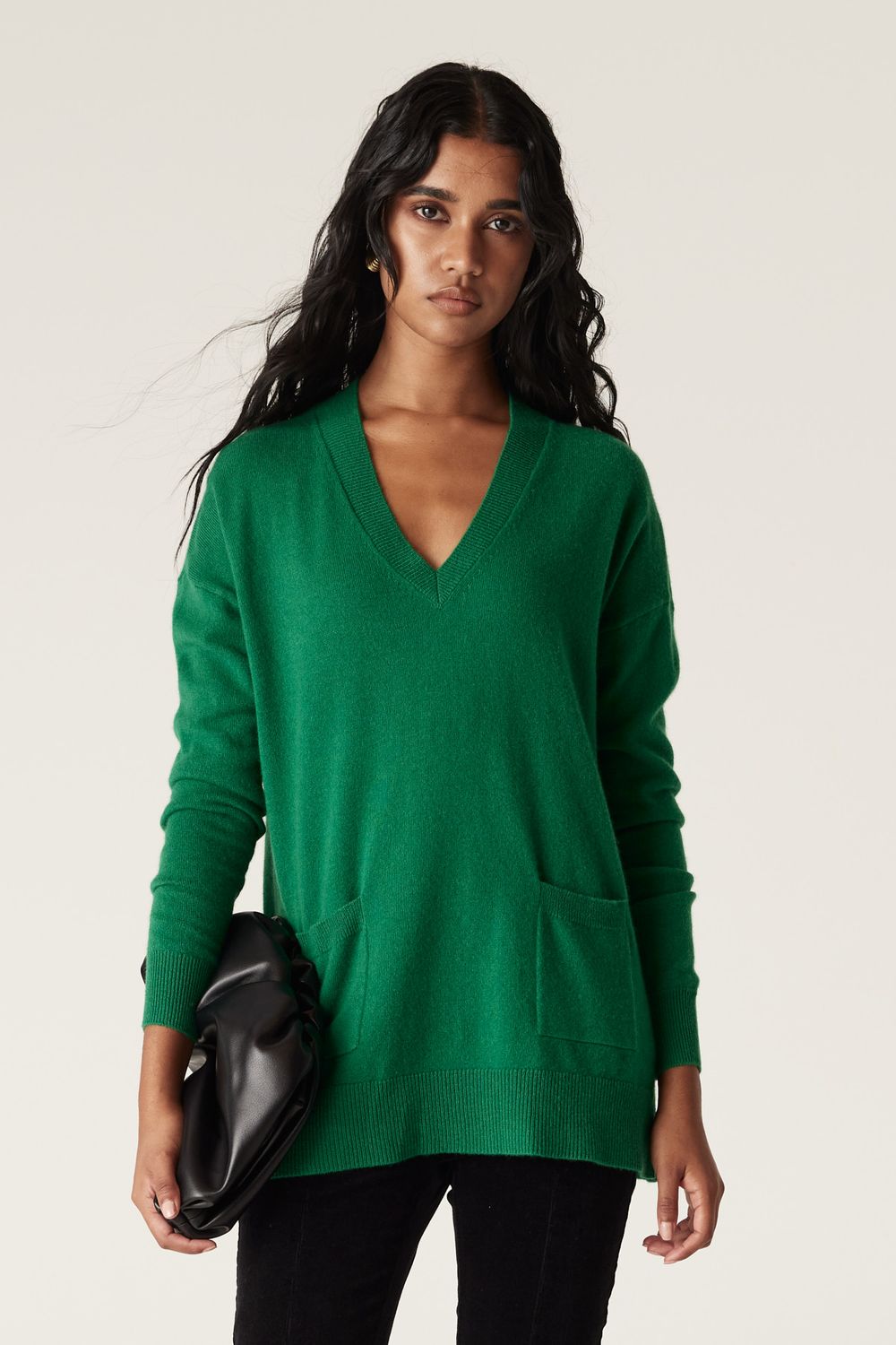 Cashwool V Jumper - Green, Colour: Green, Size: Small