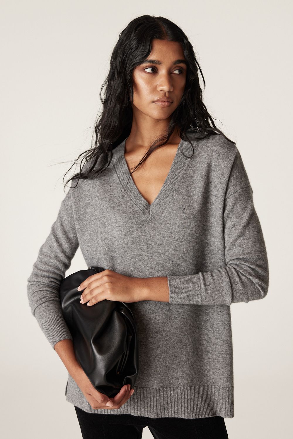 Cashwool V Jumper - Grey, Colour: Grey, Size: Large