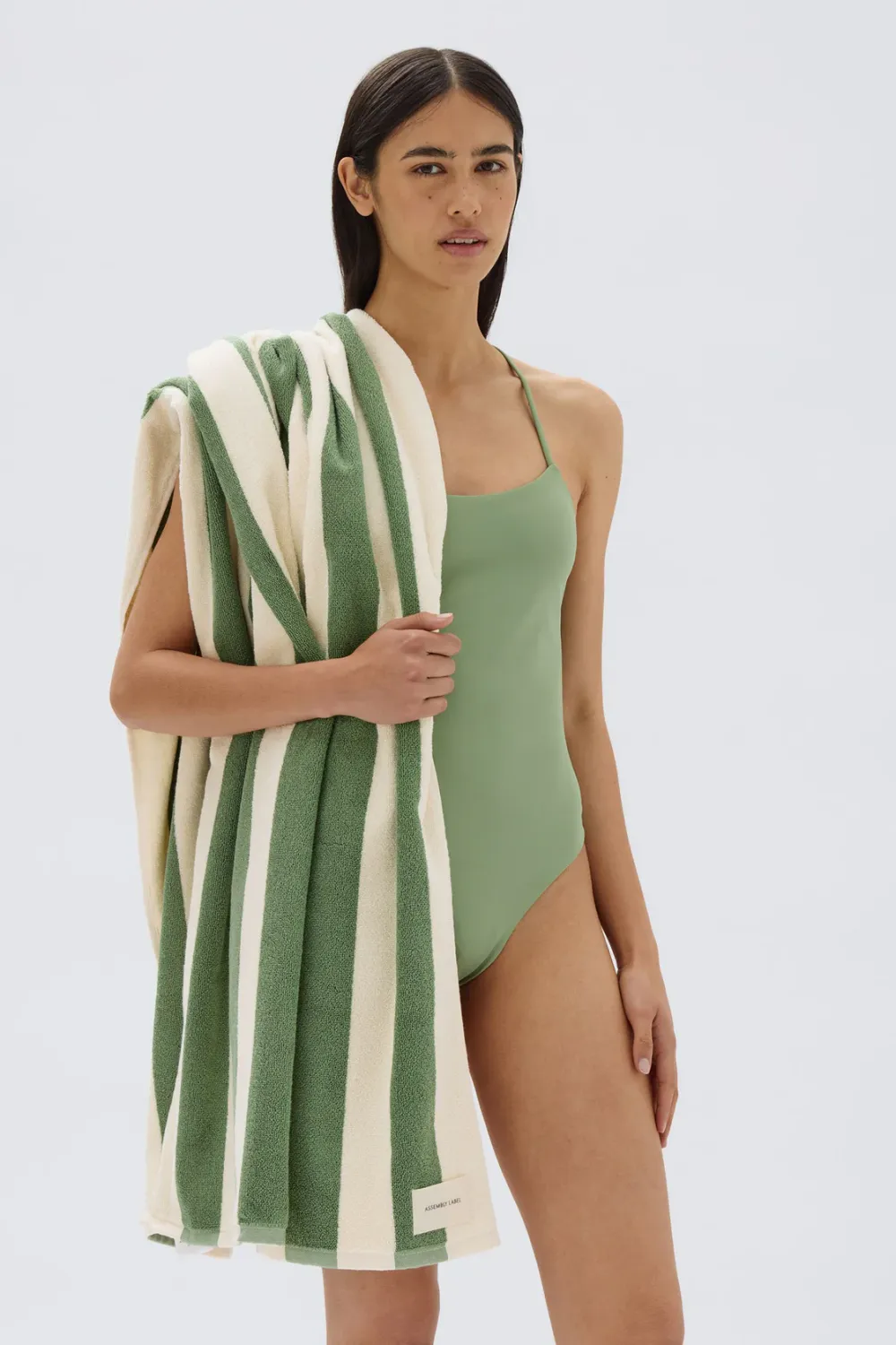Cotton Stripe Beach Towel, Colour: Pandan/Cream