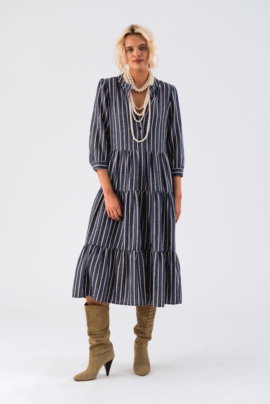 Olivia Midi Dress, Colour: Stripe, Size: XS