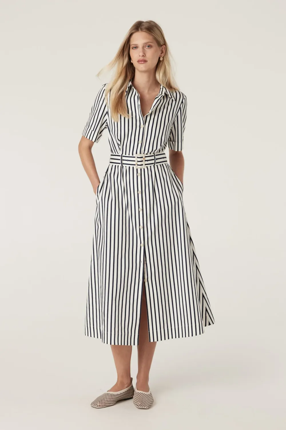 Lina Navy Stripe Shirt Dress
