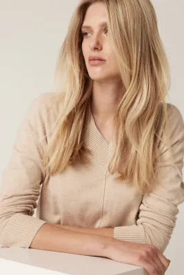 Cotton Cashmere V Neck Jumper
