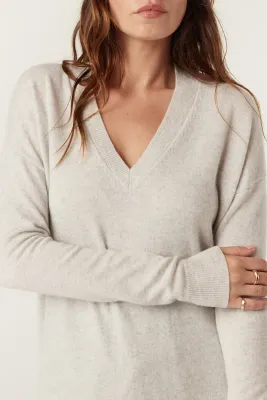 Cashwool V Jumper - Grey Marle