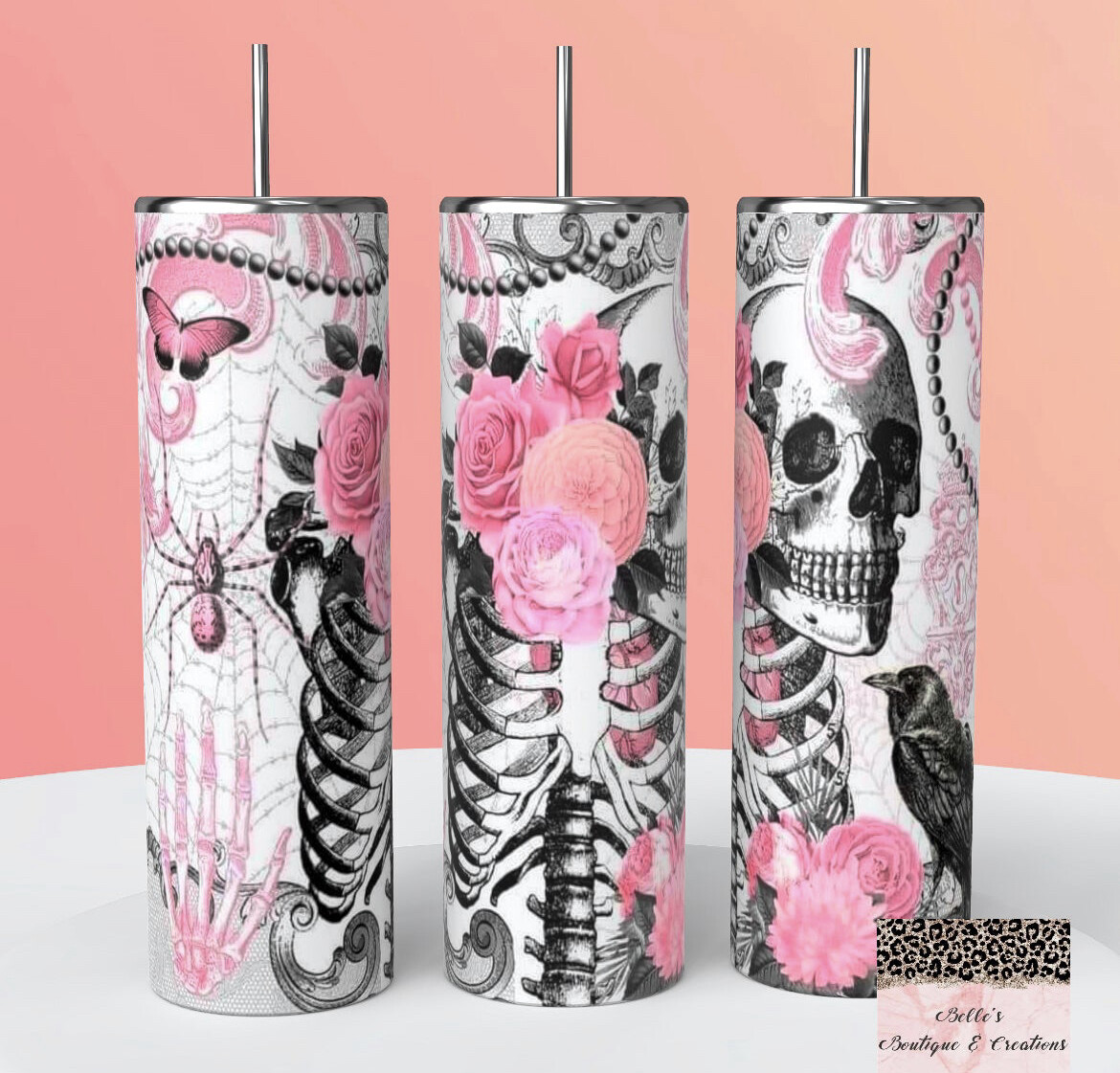 Skeleton/Skull Floral Tumbler