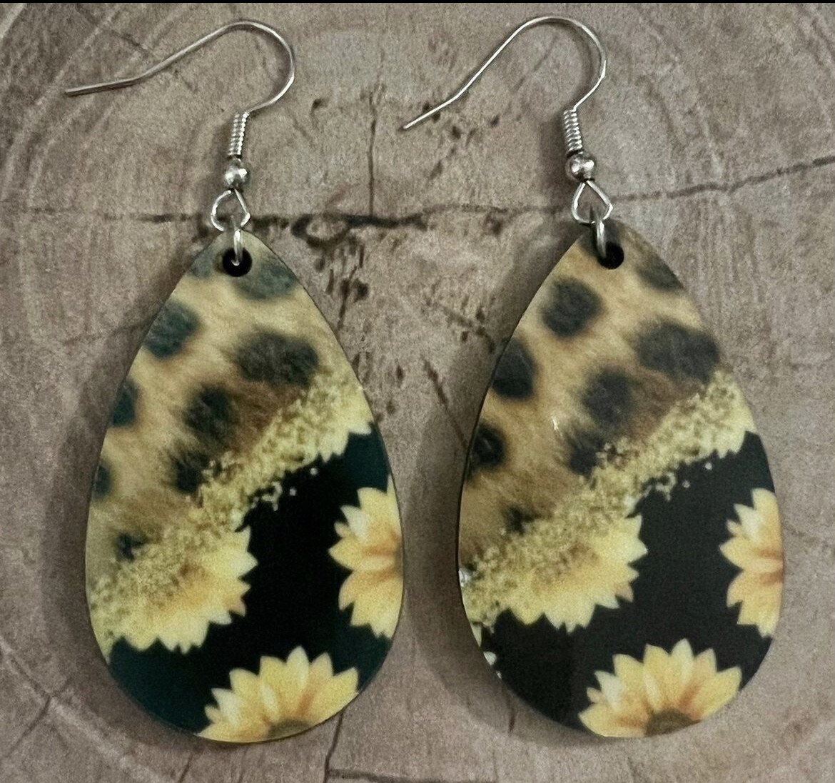 Leopard print and Sunflowers Earrings