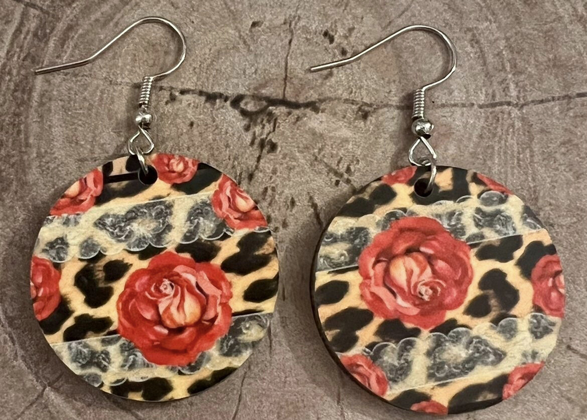 Leopard and Roses Earrings