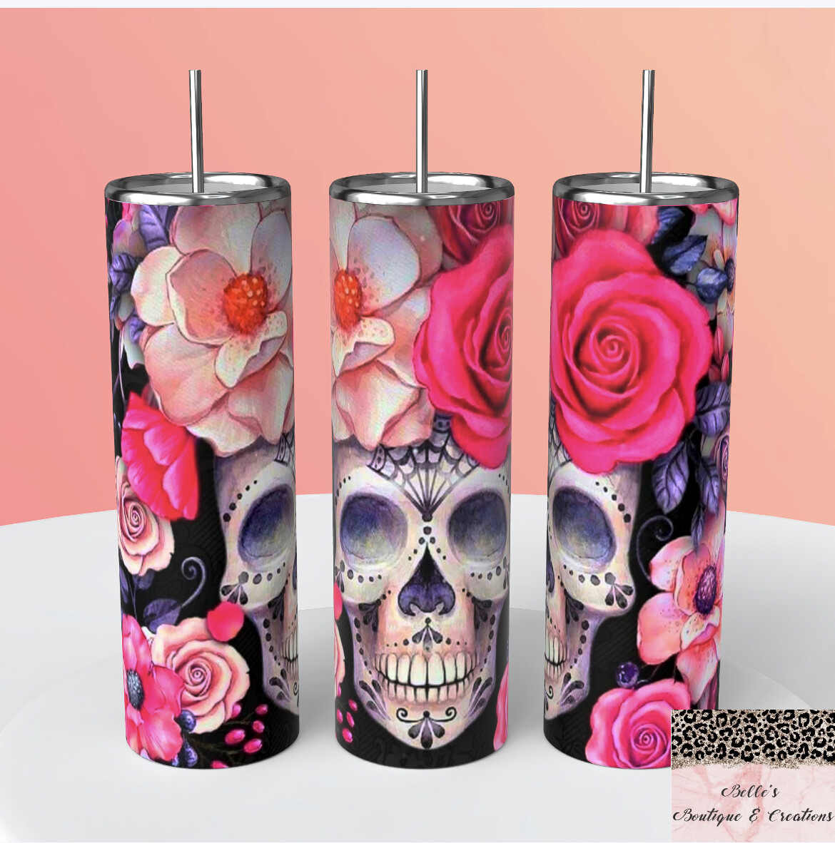 Skull and Floral Tumbler