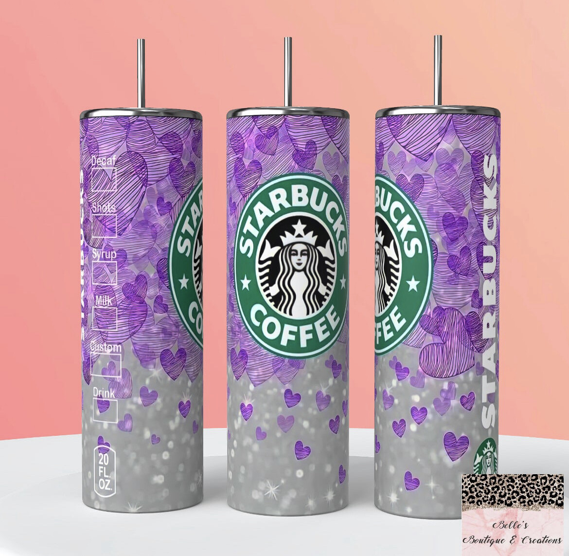 Purple Hearts Starbucks Tumbler