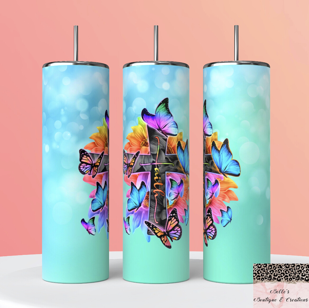 Faith Cross Butterflies Tumbler