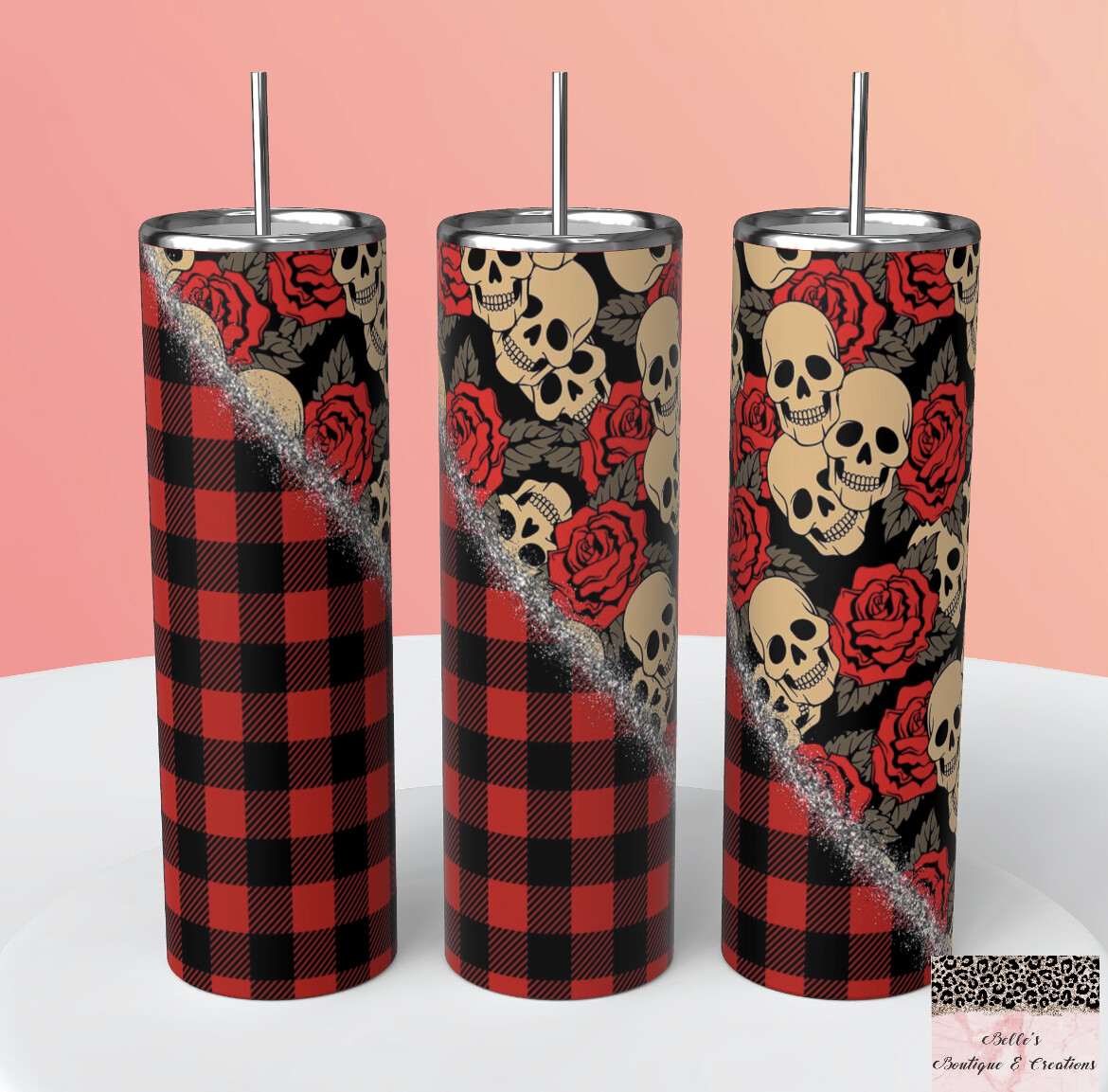 Skulls, Roses, and Plaid Tumbler