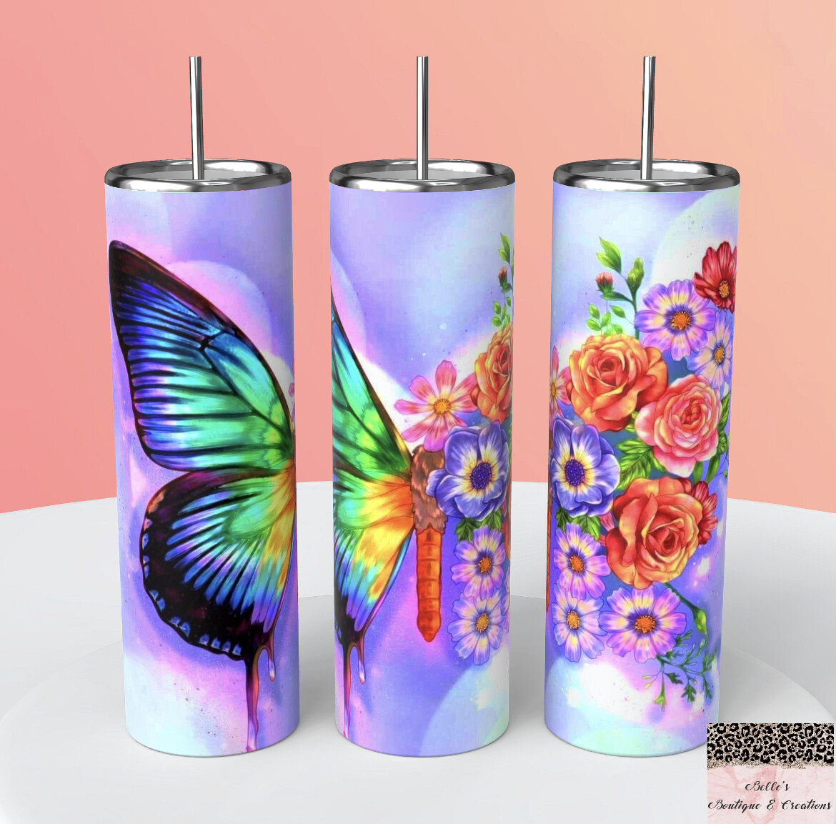 Butterfly and Flowers Tumbler
