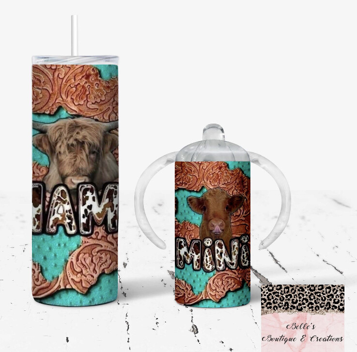 Mama and Mini Highland Cow Tumbler and Sippy Cup Set