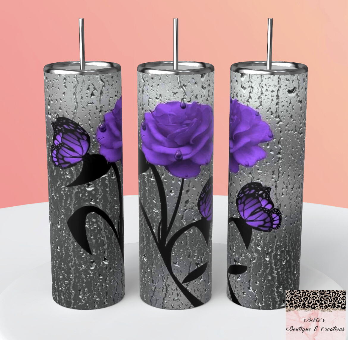 Purple Rose and Butterflies Tumbler