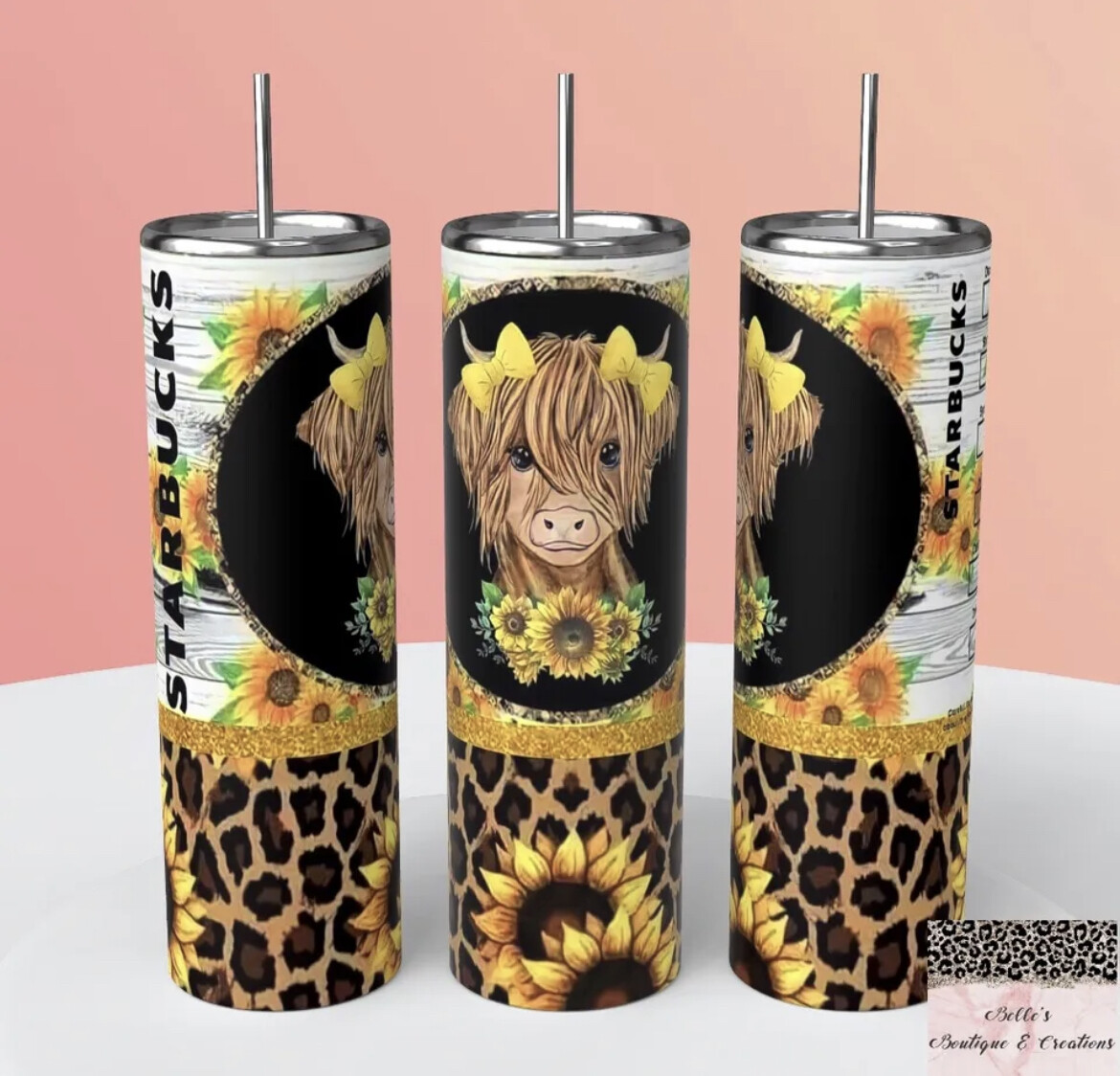 Highland Cow and Sunflowers Starbucks Tumbler
