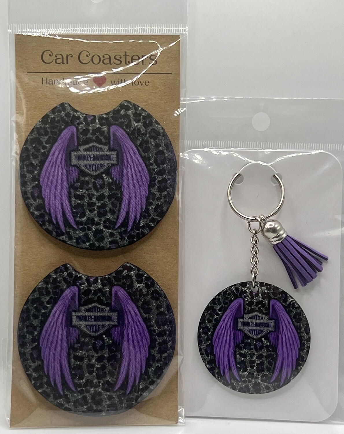 Harley-Davidson Car Coasters And Keychain Set