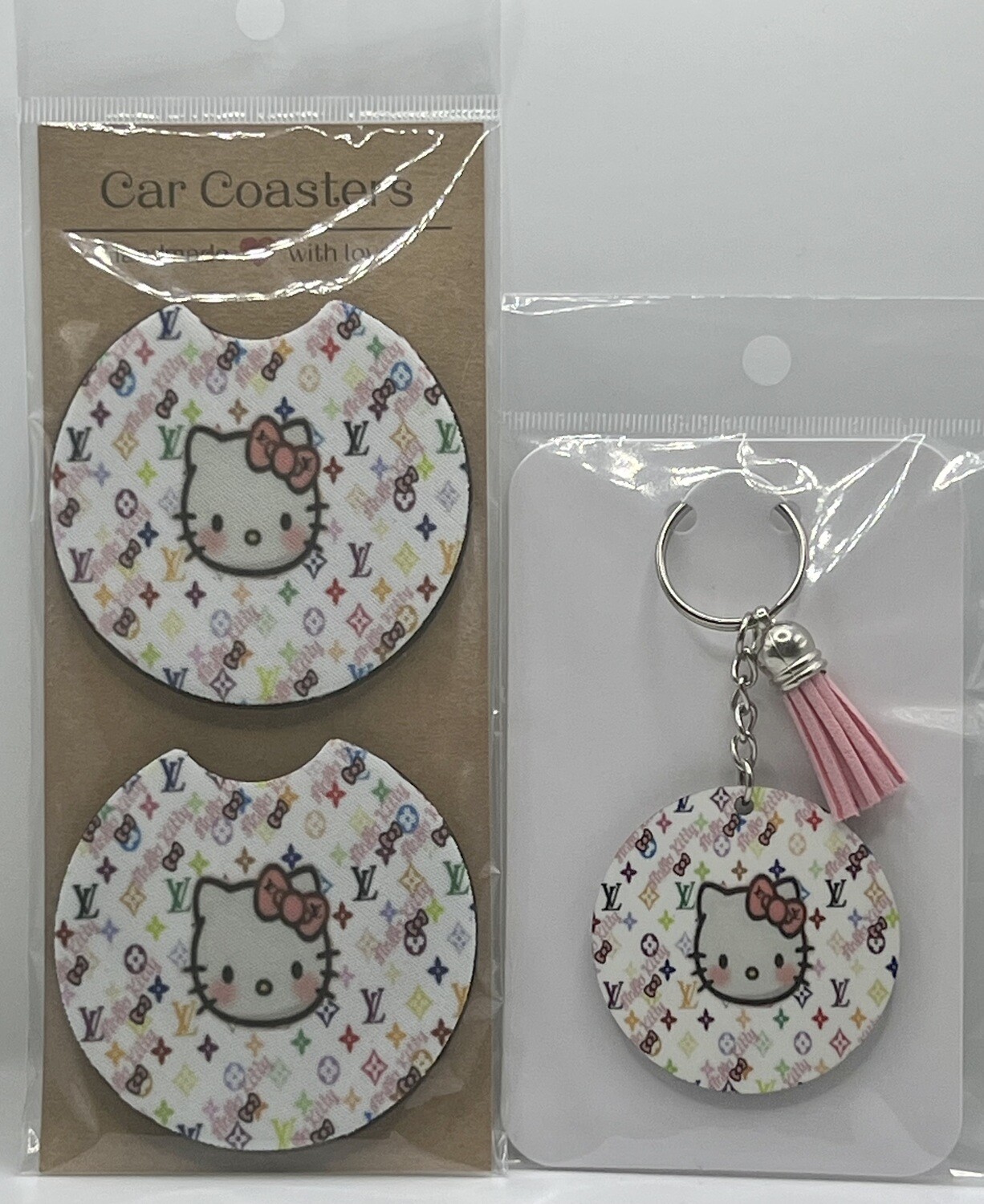 Hello Kitty Car Coasters And Keychain Set
