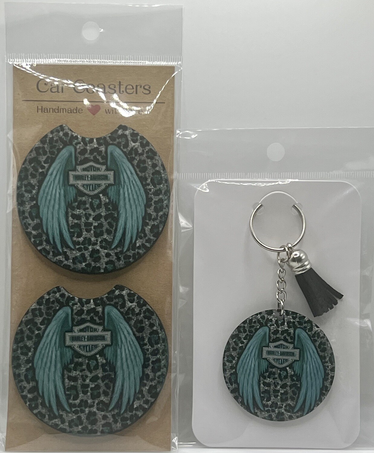 Harley-Davidson Car Coasters And Keychain Set