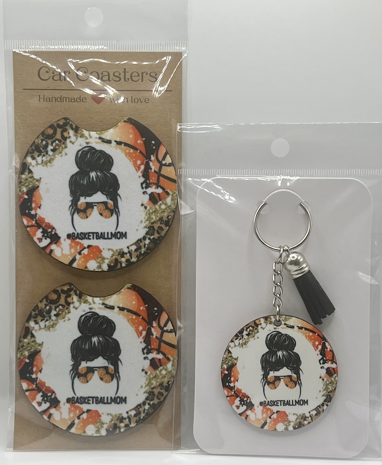 Basketball Mom Car Coasters And Keychain Set
