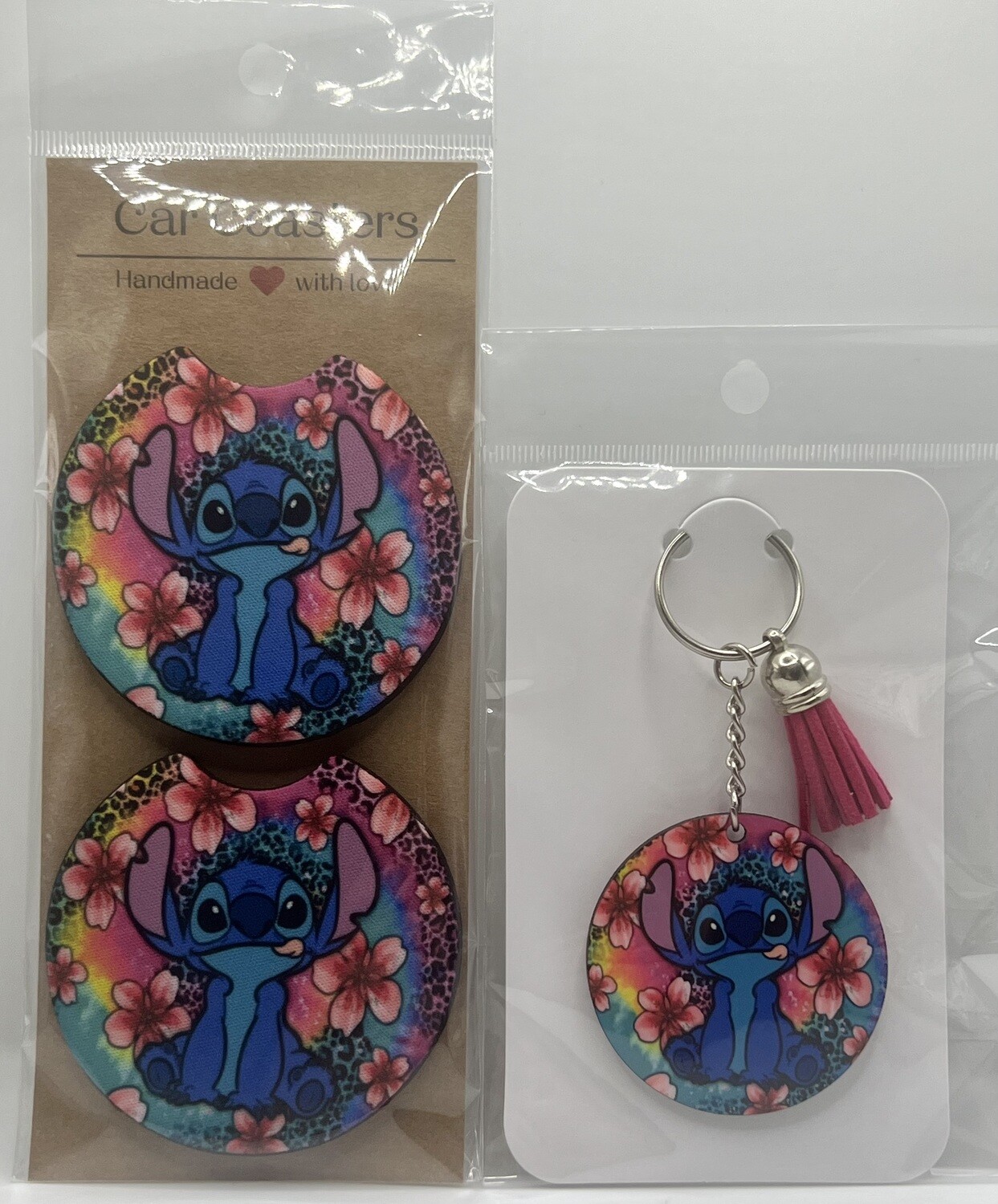 Stitch Car Coasters And Keychain Set