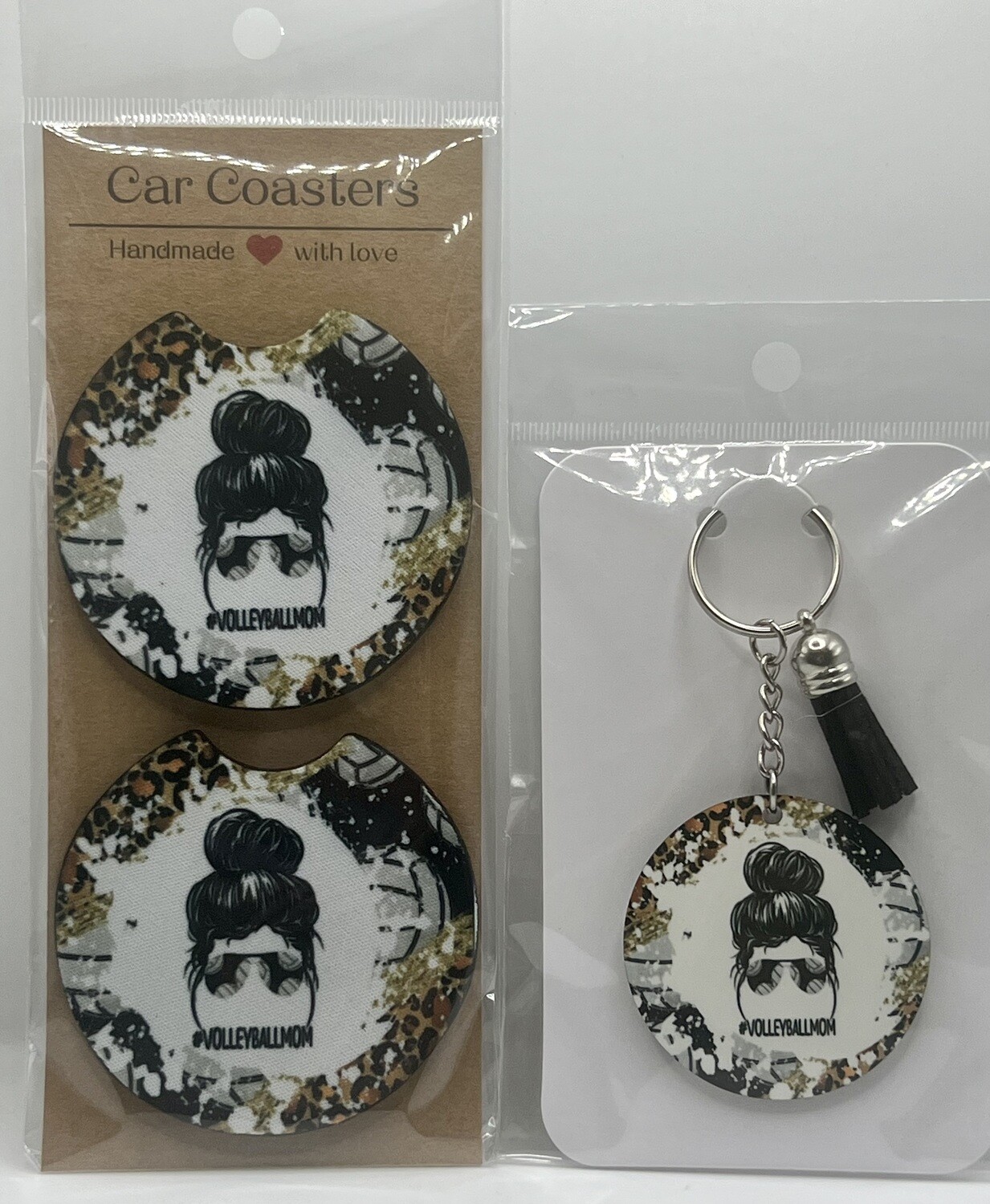 Volleyball Mom Car Coasters And Keychain Set