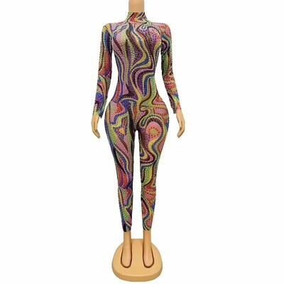 OhGiii. Marble Road. Sparkly Colourful Rhinestones Stretch Body Suit