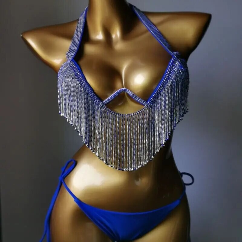 Luxury Crystal Diamond Bikini High-End Rhinestone Tassel Triangle Swimwear