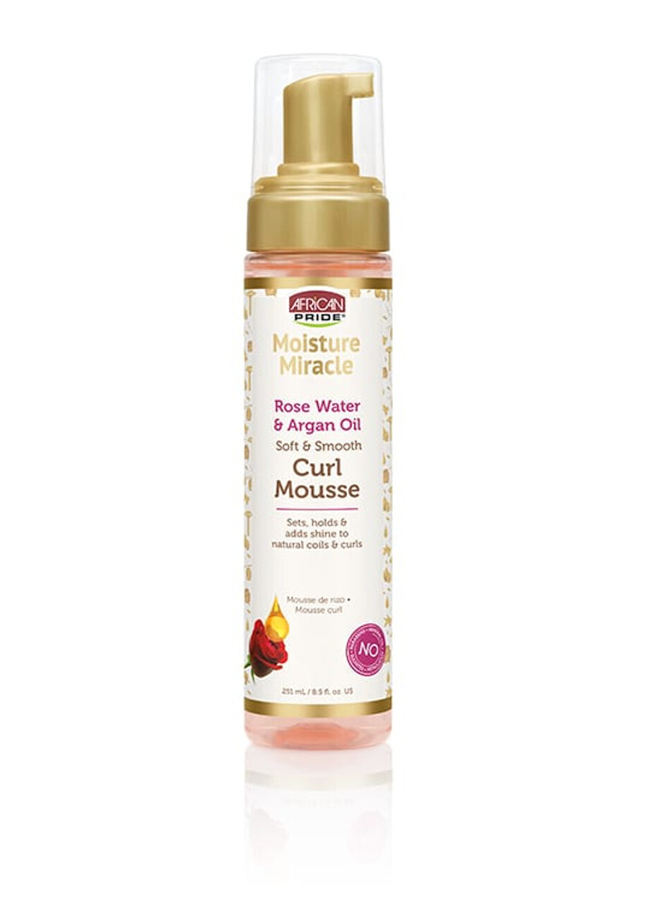 African Pride Moisture Miracle Rose Water &amp; Argan Oil Curl Hair Mousse 8.5 oz.