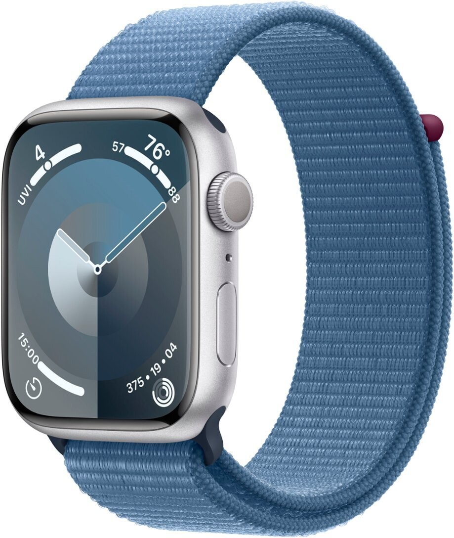 Apple Watch Series 9 GPS 45mm Silver Aluminum Case with Winter Blue Sport Loop