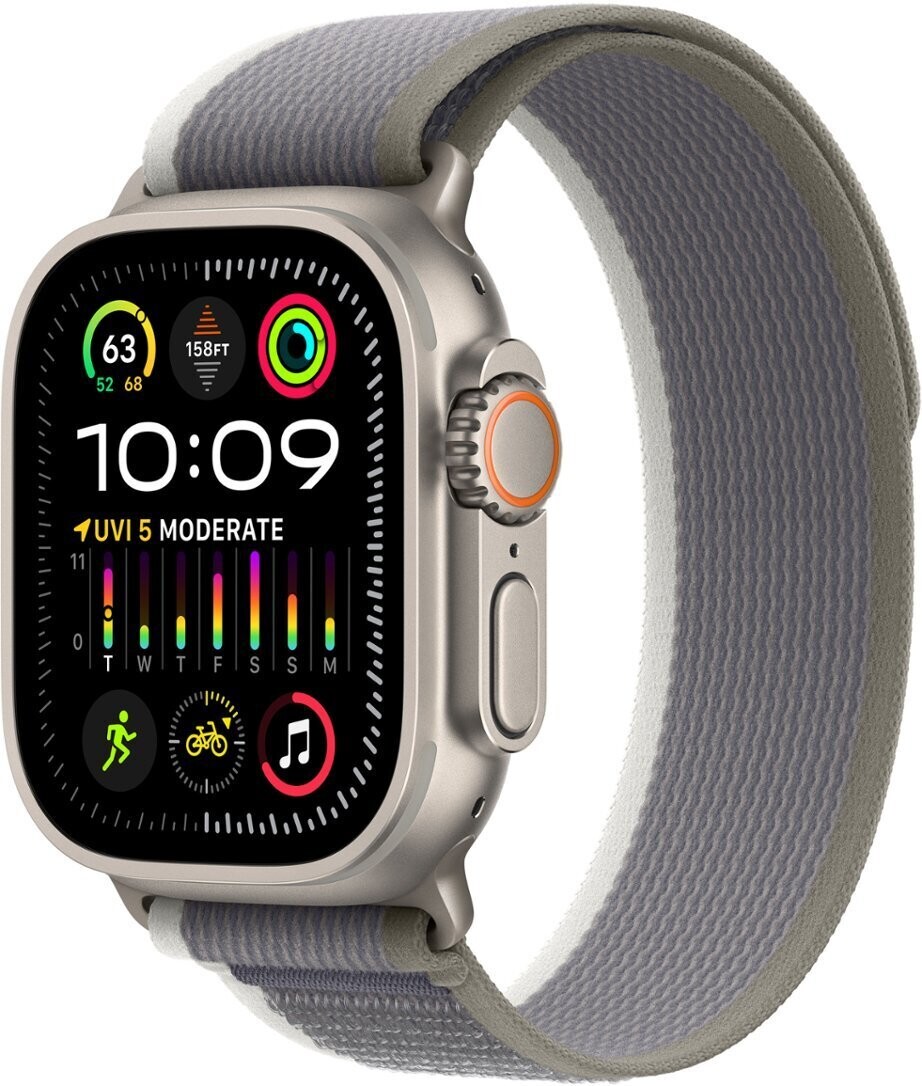 Apple Watch Ultra 2 GPS + Cellular, 49mm Titanium Case with Green/Grey Trail Loop - M/L