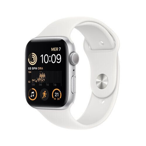 Apple Watch SE 2nd Generation (GPS) 44mm Aluminum Case with White Sport Band - M/L - Silver