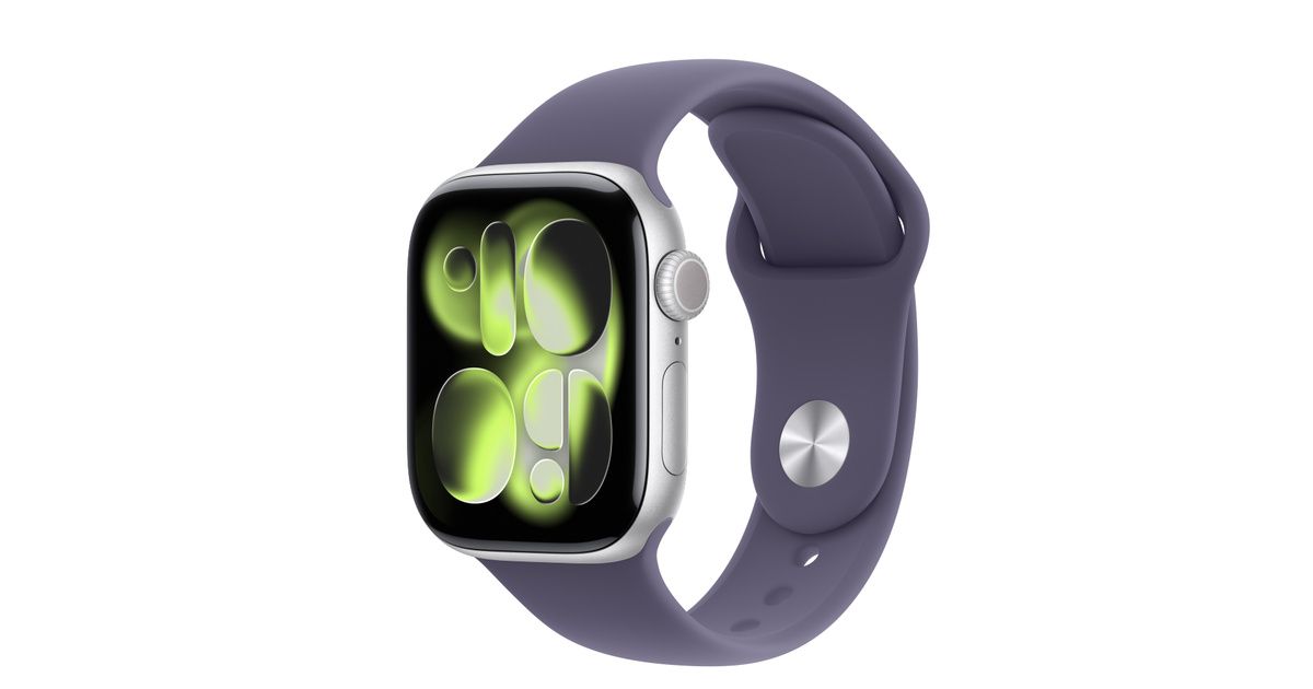 Apple Watch Series 11 (GPS), Size: 42mm, Color: Silver Aluminum Case, Band Color/Size: with Purple Fog Sport Band (S/M)