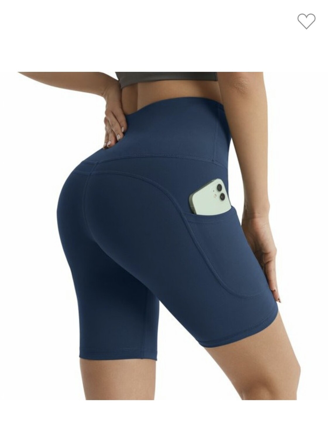 High Waist Yoga Biker Shorts w/Pockets by Sports Leopard, Color: Navy True, Size: S