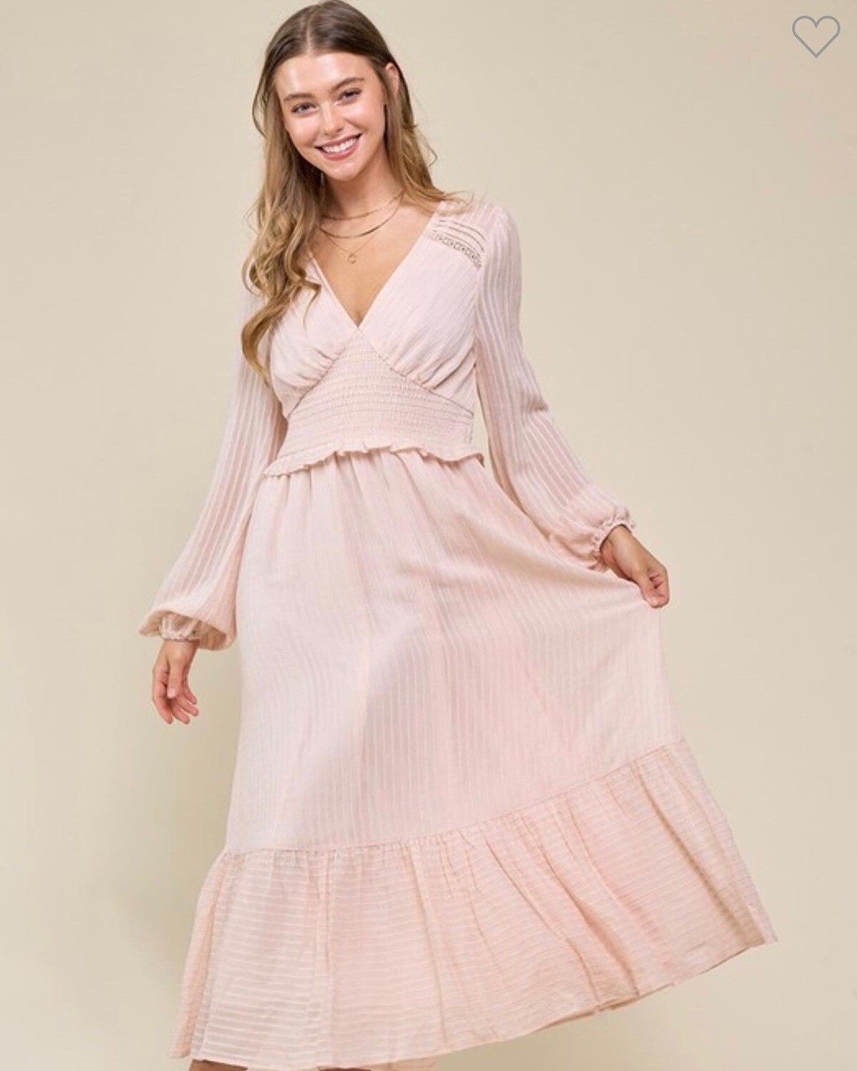 Doe &amp; Rae V-Neck Midi Dress Multiple Colors, Color: Off White, Size: S