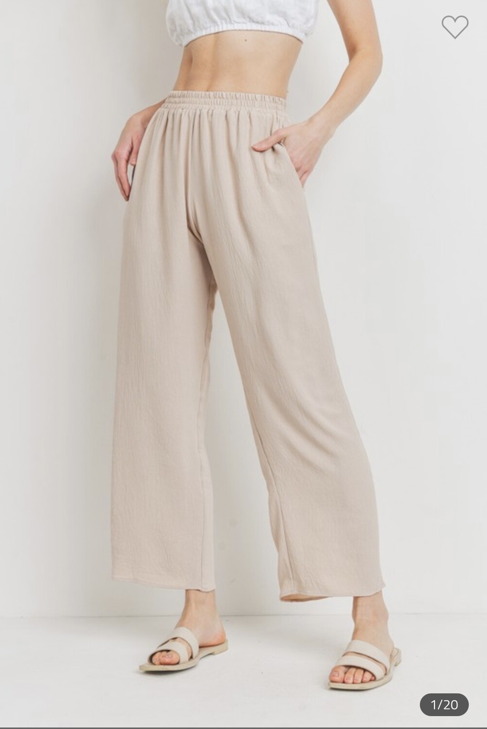 Cherish Wide legged Pocket Woven Pants, Color: Sand, Size: Small