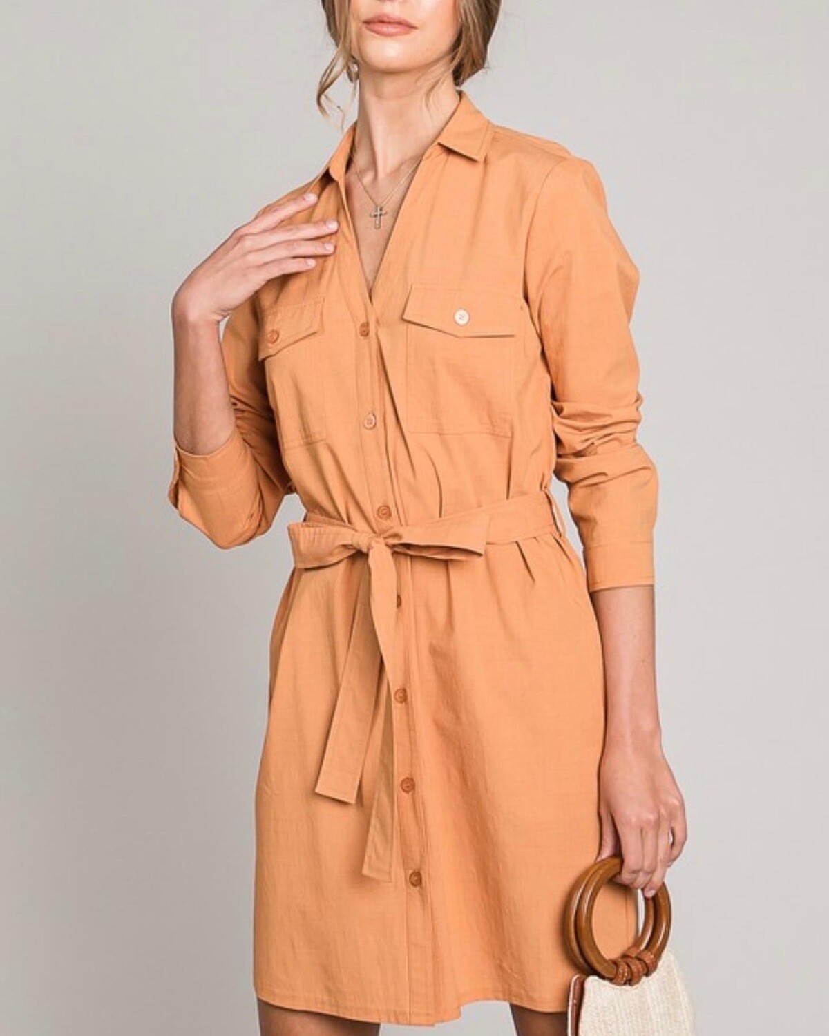 Have Cotton Front Tie Shirt Dress, Color: Avacodo, Size: S