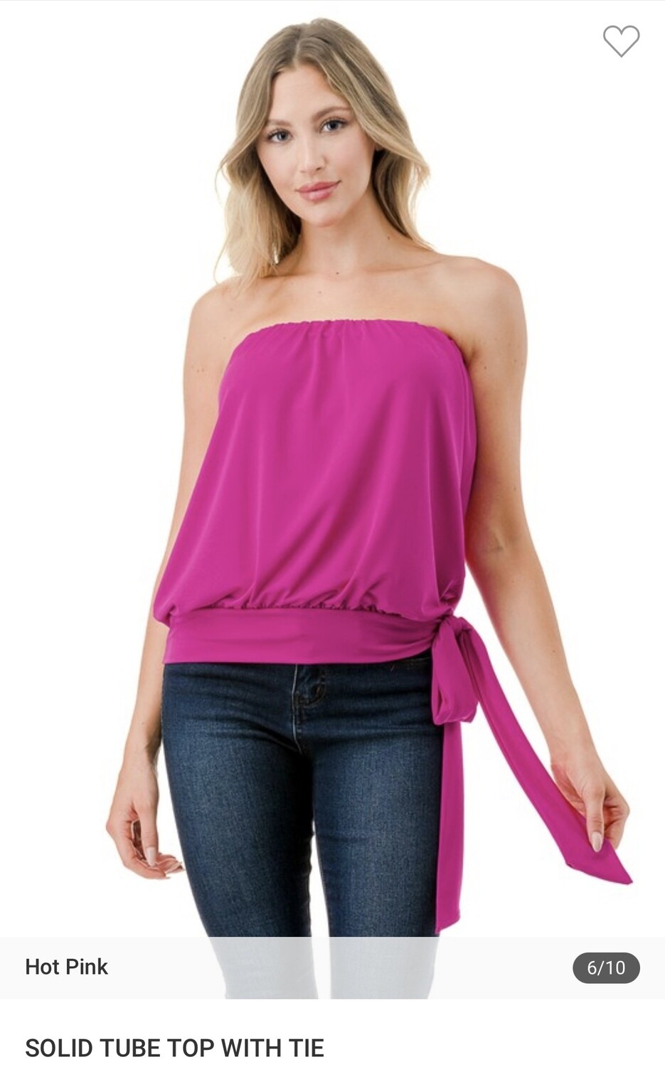 Ariella Solid Tube Top W/Tie, Color: Hot Pink, Size: S