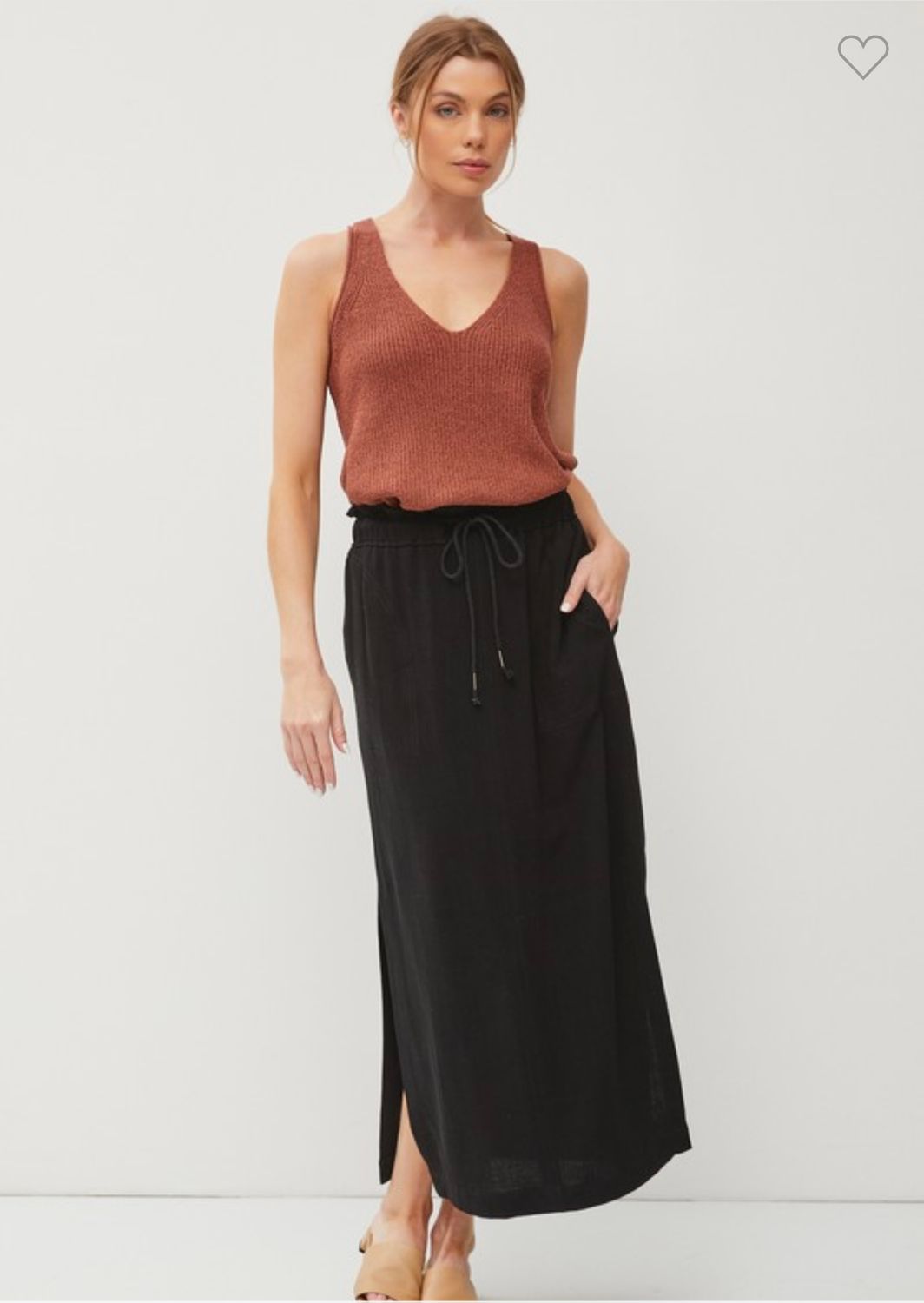Be Cool Midi Length Linen Skirt, Color: Black, Size: S