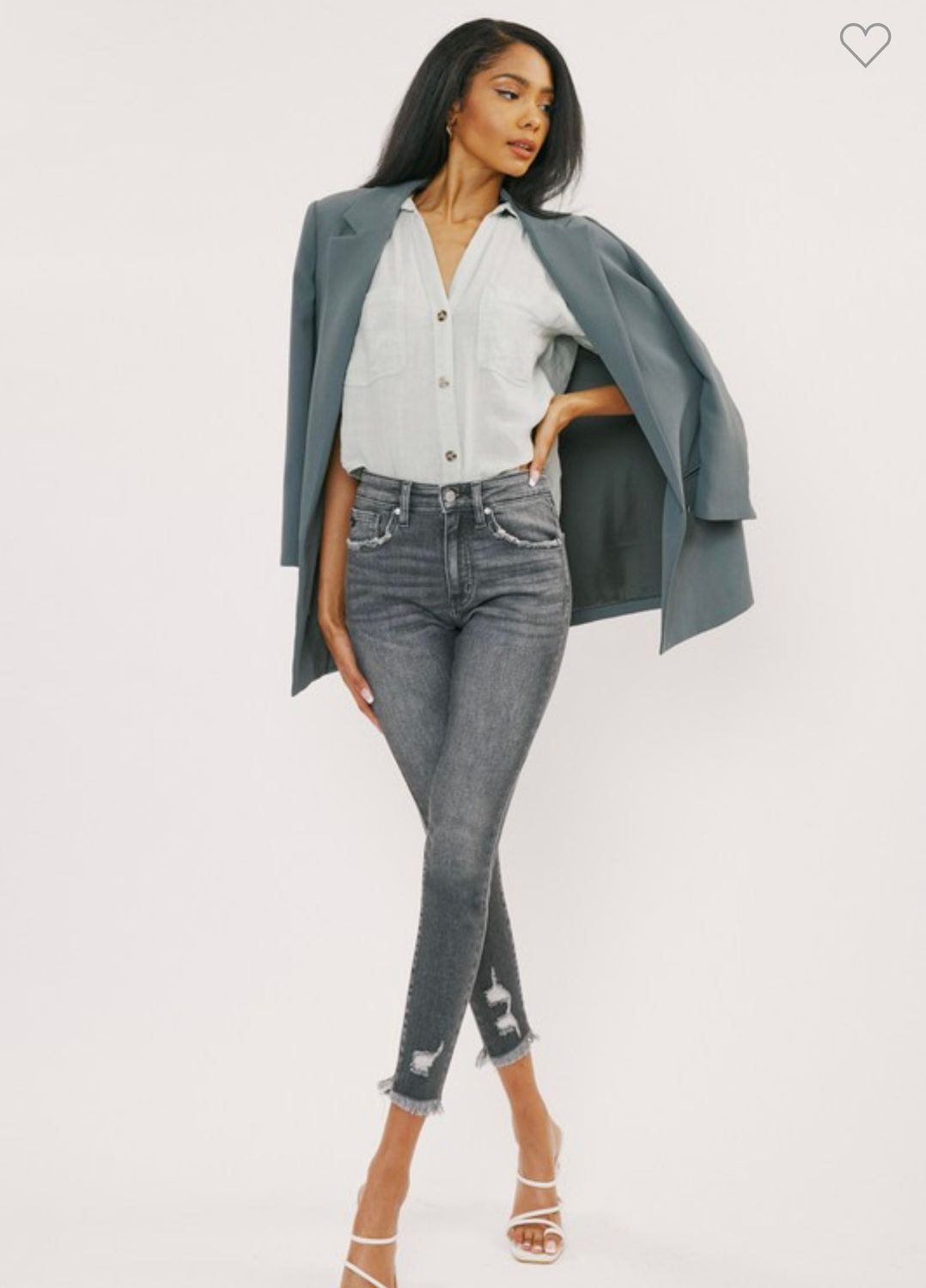 Kan Can Dark Grey High Rise Ankle Skinny, Color: Dark Grey, Size: 0/23