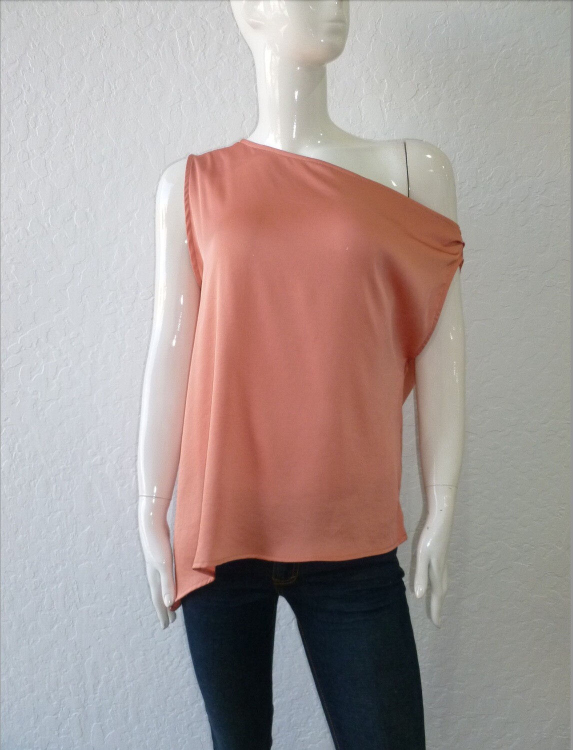 KLD Satin Asymmetrical Top, Color: Peach, Size: S