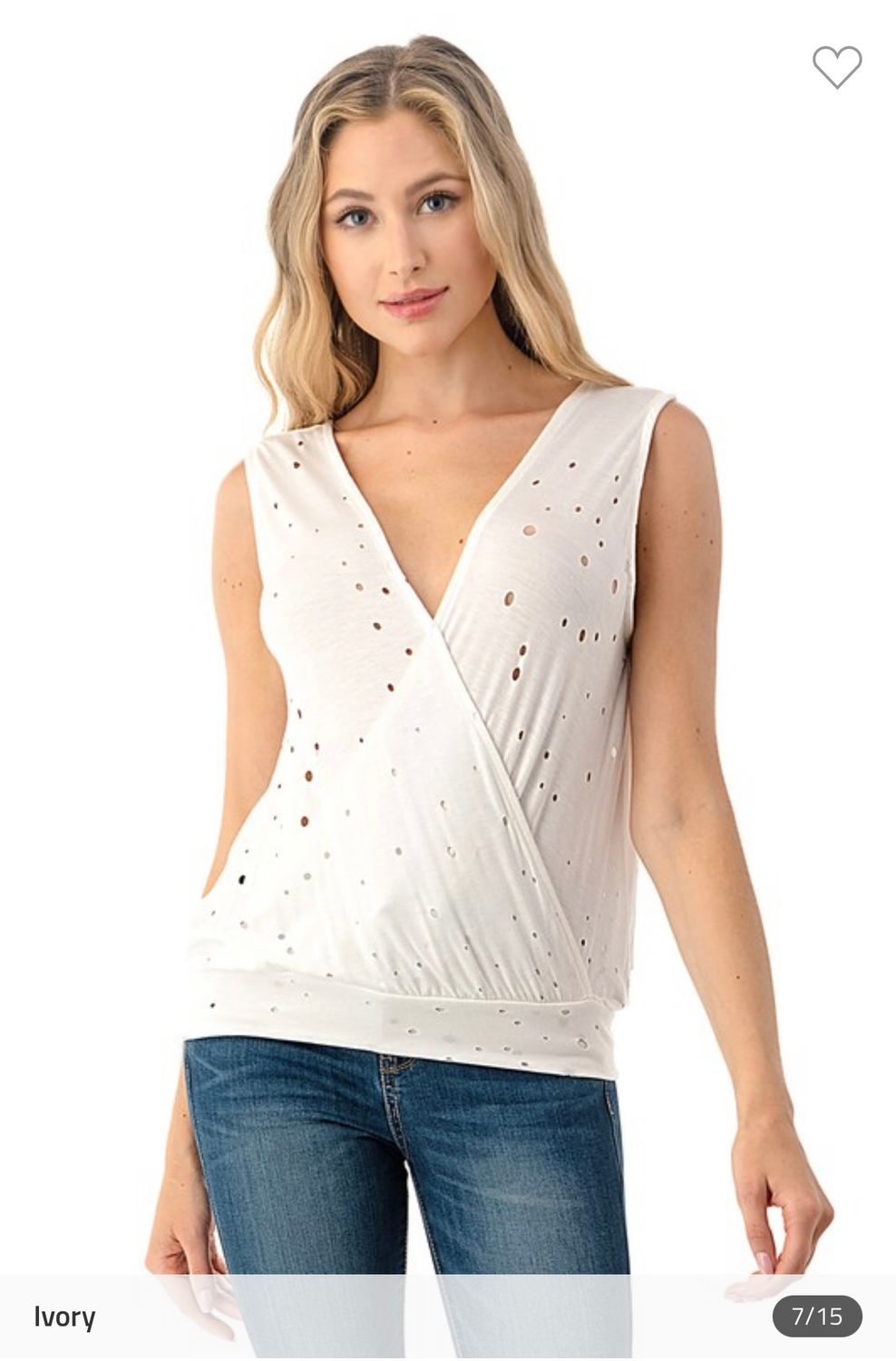 Ariella Distressed Sleeveless Top, Color: Ivory, Size: S