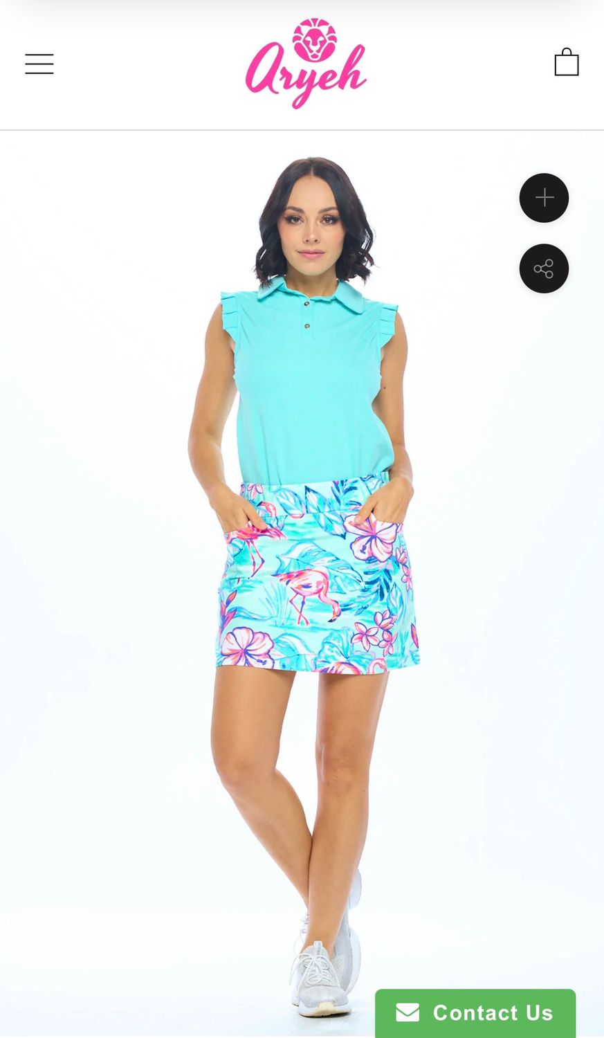 Aryeh Side Slit Skort, Color: Aqua, Size: S